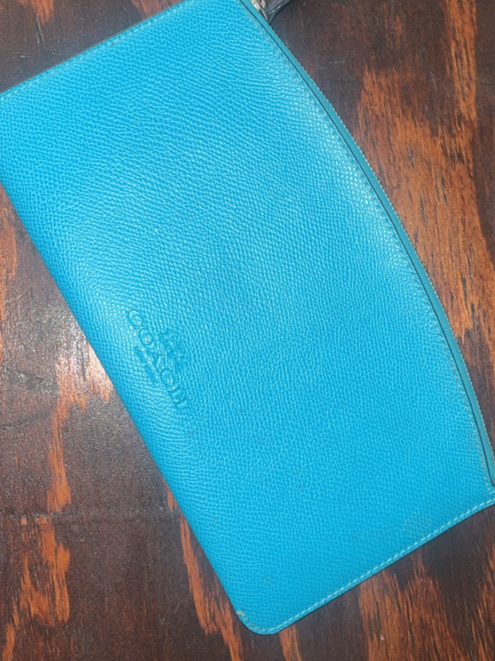 Coach Bright Turquoise Leather Wristlet